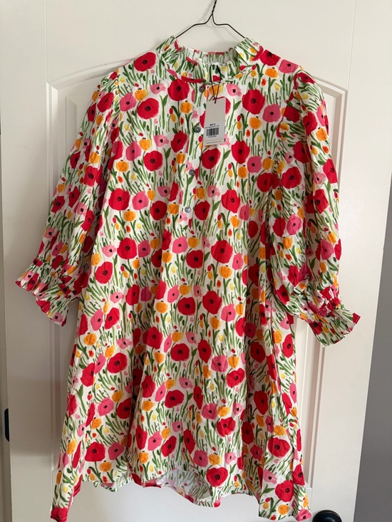 entro Dresses & Skirts - Women’s Floral Ruffle-Neck Dress - Pink & Red Poppy Print